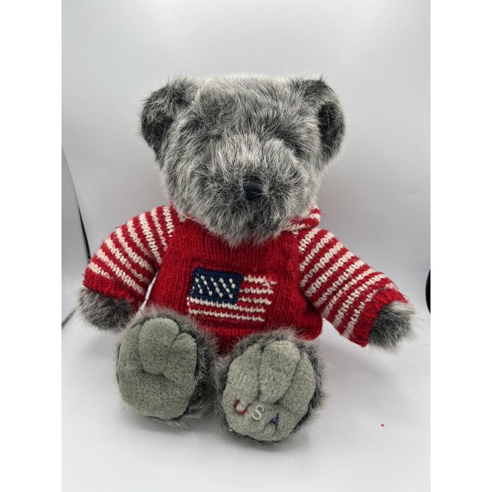 Dillard’s Gray Teddy Bear Plush 16” Patriotic USA Flag Sweater Stuffed Toy